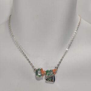 Disney Mickey Mouse Cheerleader Peach Green Silver Tone Necklace